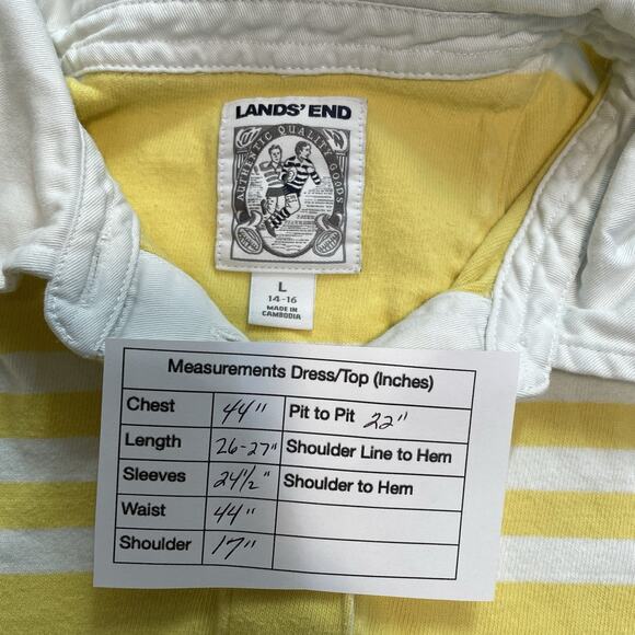 Vintage Lands End Rugby Yellow White Striped Long Sleeve Shirt Preppy SZ L 14/16 - Picture 8 of 8